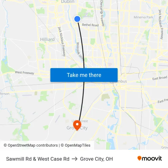 Sawmill Rd & West Case Rd to Grove City, OH map
