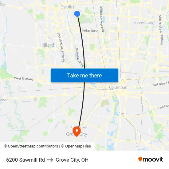 6200 Sawmill Rd to Grove City, OH map