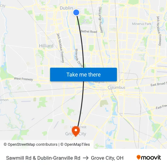 Sawmill Rd & Dublin-Granville Rd to Grove City, OH map