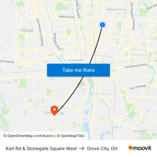 Karl Rd & Stonegate Square West to Grove City, OH map