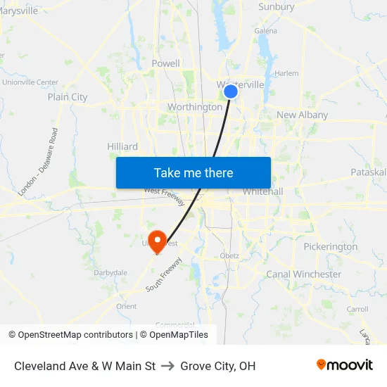 Cleveland Ave & W Main St to Grove City, OH map