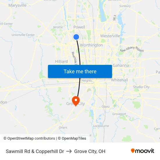 Sawmill Rd & Copperhill Dr to Grove City, OH map