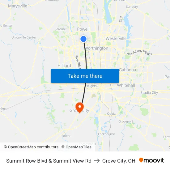 Summit Row Blvd & Summit View Rd to Grove City, OH map
