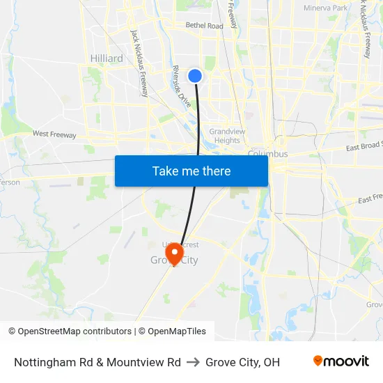 Nottingham Rd & Mountview Rd to Grove City, OH map
