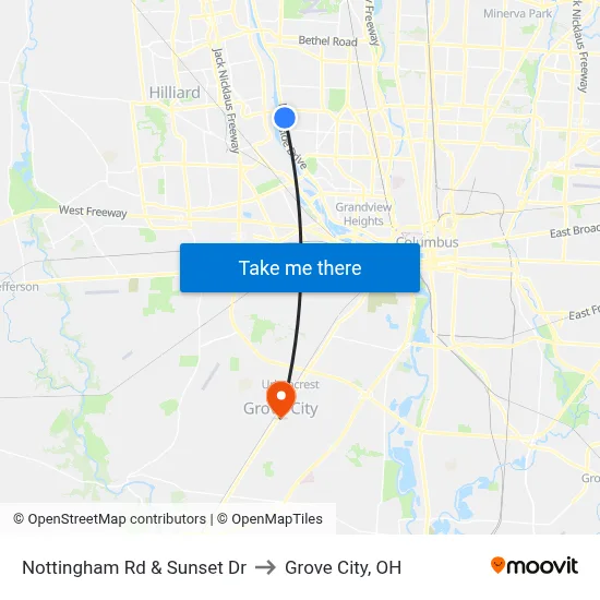 Nottingham Rd & Sunset Dr to Grove City, OH map