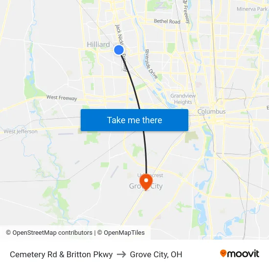 Cemetery Rd & Britton Pkwy to Grove City, OH map