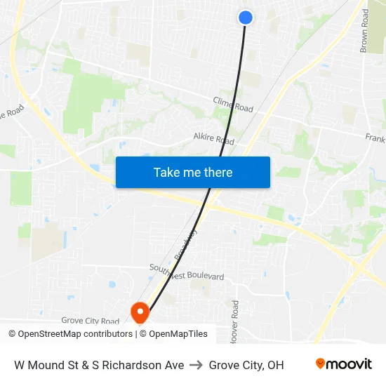 W Mound St & S Richardson Ave to Grove City, OH map