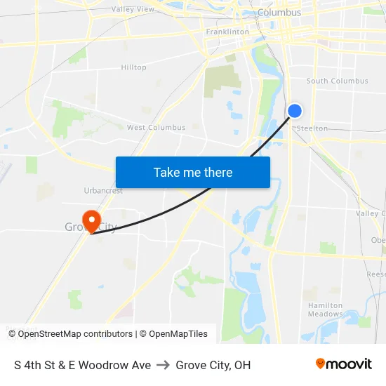 S 4th St & E Woodrow Ave to Grove City, OH map