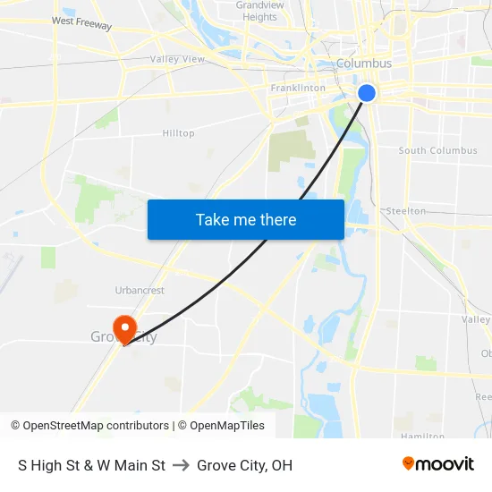 S High St & W Main St to Grove City, OH map