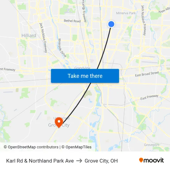 Karl Rd & Northland Park Ave to Grove City, OH map