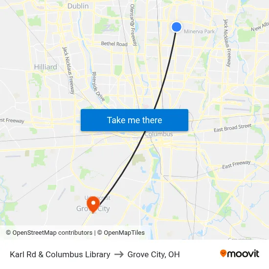 Karl Rd & Columbus Library to Grove City, OH map