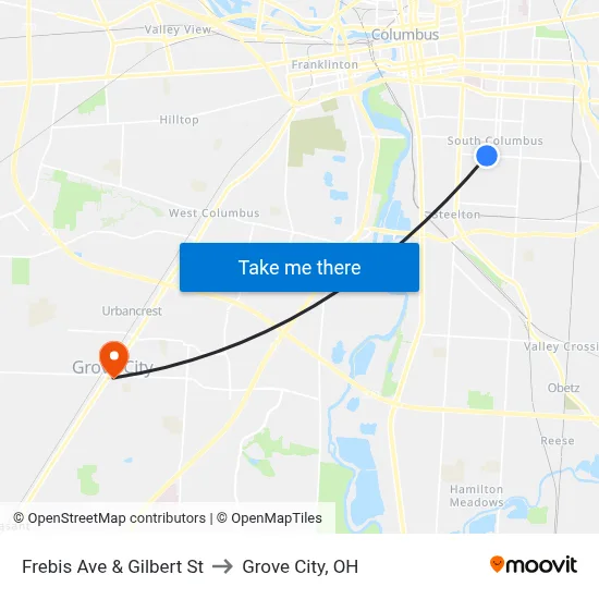 Frebis Ave & Gilbert St to Grove City, OH map