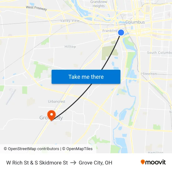 W Rich St & S Skidmore St to Grove City, OH map