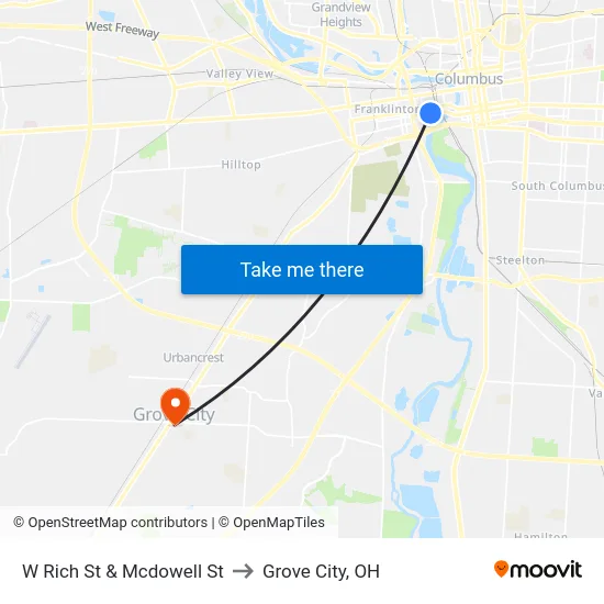 W Rich St & Mcdowell St to Grove City, OH map