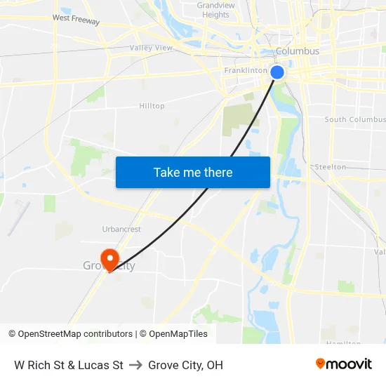 W Rich St & Lucas St to Grove City, OH map