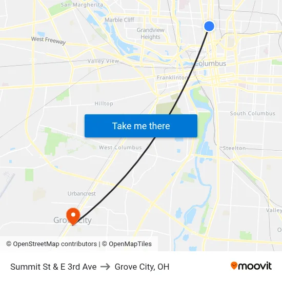 Summit St & E 3rd Ave to Grove City, OH map
