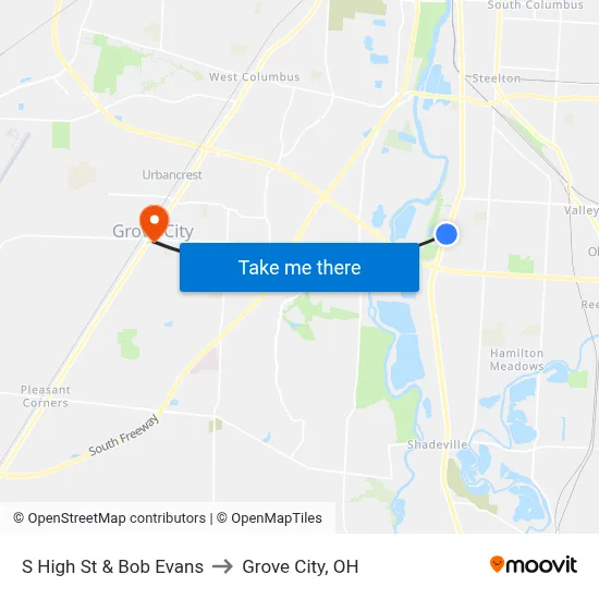 S High St & Bob Evans to Grove City, OH map