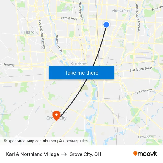 Karl & Northland Village to Grove City, OH map