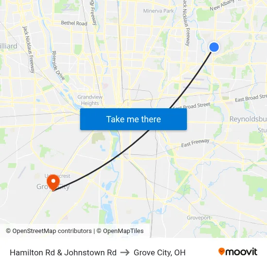 Hamilton Rd & Johnstown Rd to Grove City, OH map