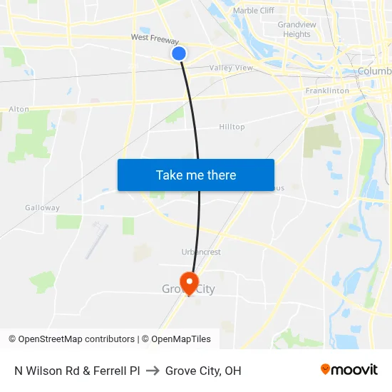 N Wilson Rd & Ferrell Pl to Grove City, OH map