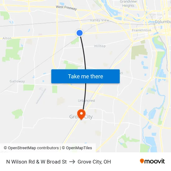 N Wilson Rd & W Broad St to Grove City, OH map