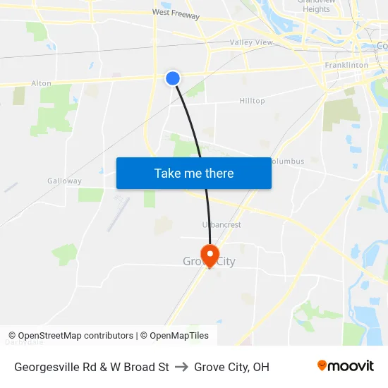 Georgesville Rd & W Broad St to Grove City, OH map