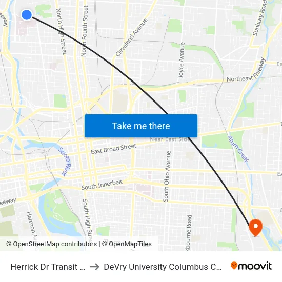 Herrick Dr Transit Hub to DeVry University Columbus Campus map
