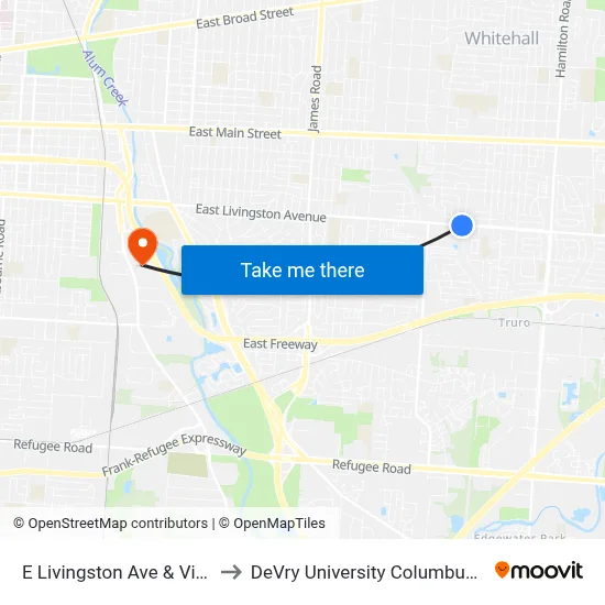 E Livingston Ave & Vilardo Ln to DeVry University Columbus Campus map