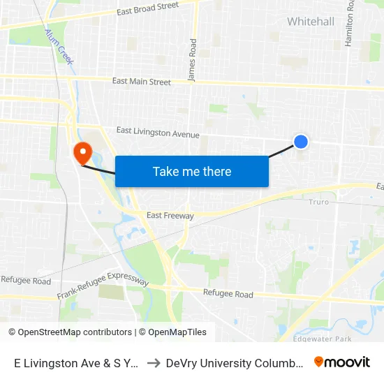 E Livingston Ave & S Yearling Rd to DeVry University Columbus Campus map