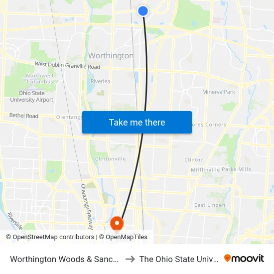Worthington Woods & Sancus Blvd to The Ohio State University map