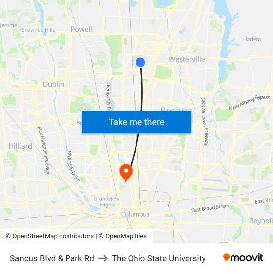 Sancus Blvd & Park Rd to The Ohio State University map