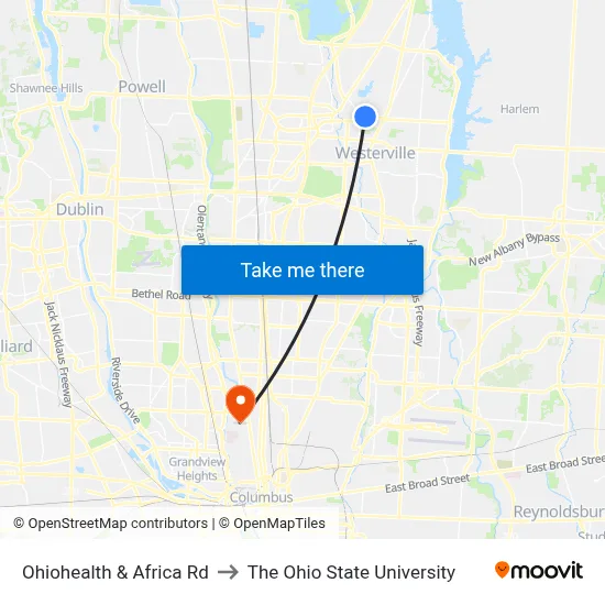Ohiohealth & Africa Rd to The Ohio State University map