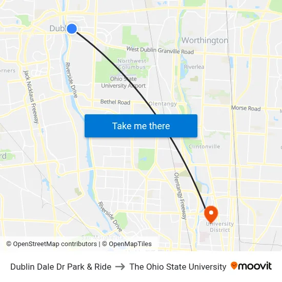 Dublin Dale Dr Park & Ride to The Ohio State University map