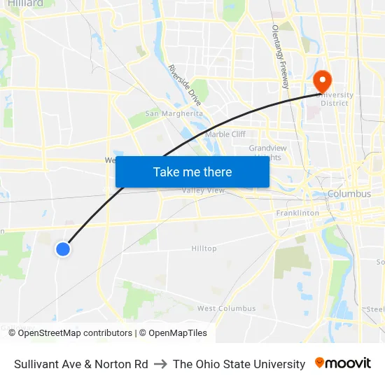 Sullivant Ave & Norton Rd to The Ohio State University map
