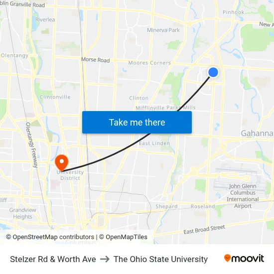 Stelzer Rd & Worth Ave to The Ohio State University map