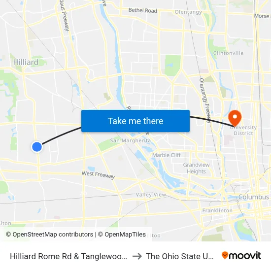 Hilliard Rome Rd & Tanglewood Park Blvd to The Ohio State University map