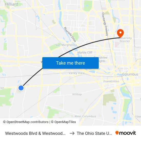 Westwoods Blvd & Westwoods Park & Ride to The Ohio State University map