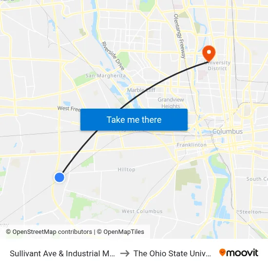 Sullivant Ave & Industrial Mile Rd to The Ohio State University map