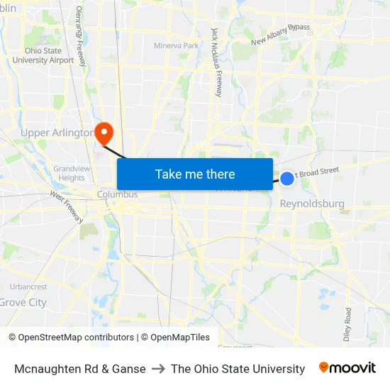 Mcnaughten Rd & Ganse to The Ohio State University map