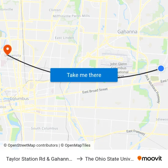 Taylor Station Rd & Gahanna Pkwy to The Ohio State University map