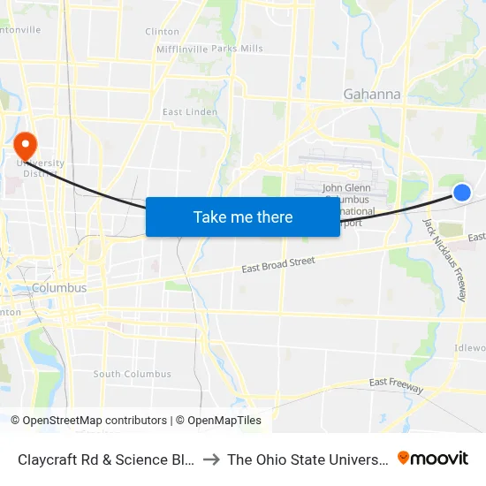 Claycraft Rd & Science Blvd to The Ohio State University map