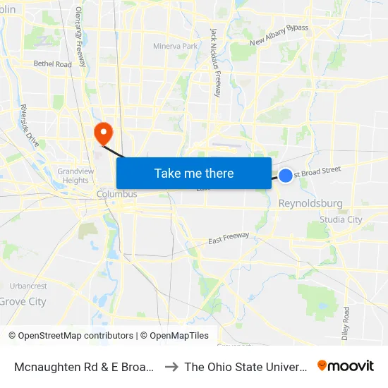 Mcnaughten Rd & E Broad St to The Ohio State University map