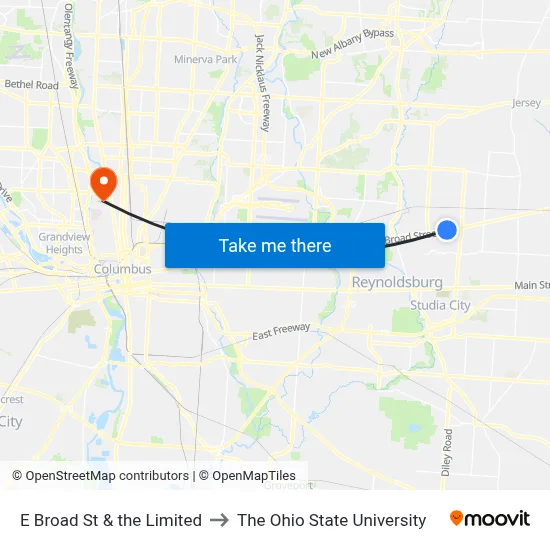 E Broad St & the Limited to The Ohio State University map