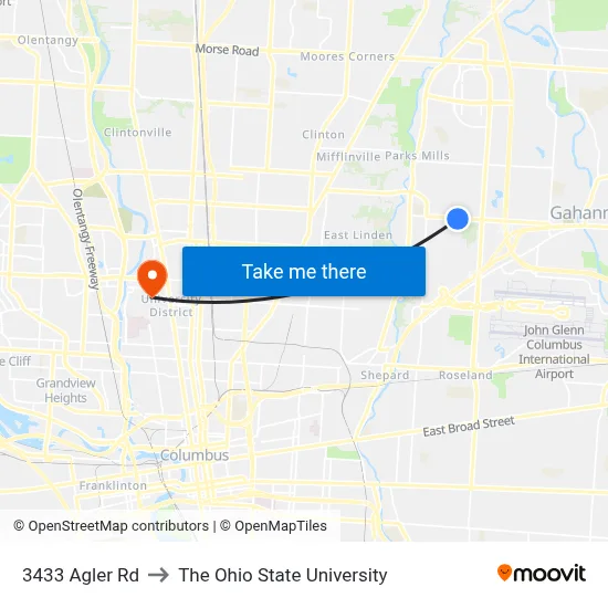 3433 Agler Rd to The Ohio State University map