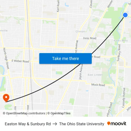 Easton Way & Sunbury Rd to The Ohio State University map