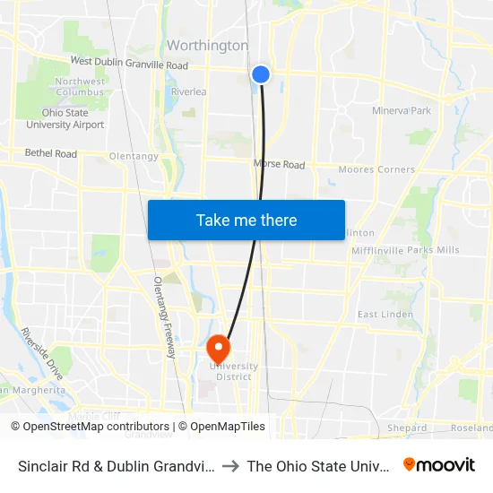 Sinclair Rd & Dublin Grandville Rd to The Ohio State University map