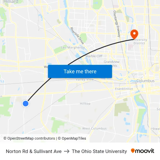 Norton Rd & Sullivant Ave to The Ohio State University map