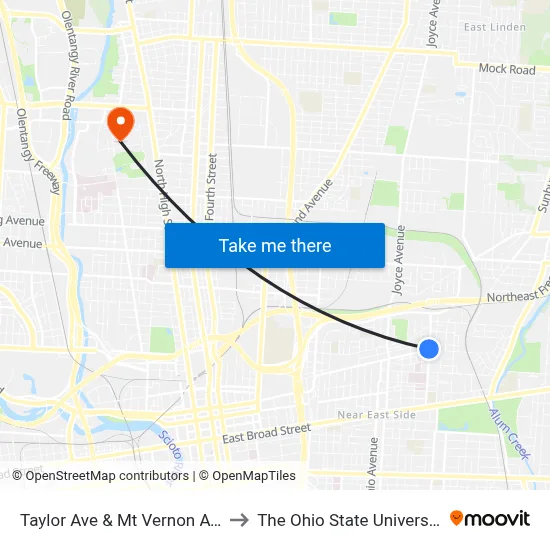 Taylor Ave  & Mt Vernon Ave to The Ohio State University map