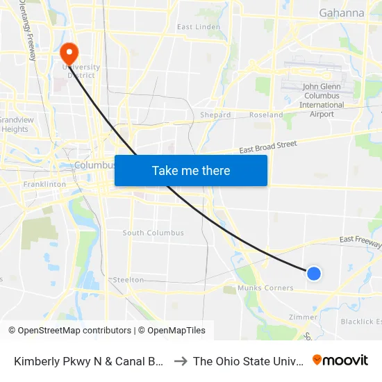 Kimberly Pkwy N & Canal Bay Way to The Ohio State University map