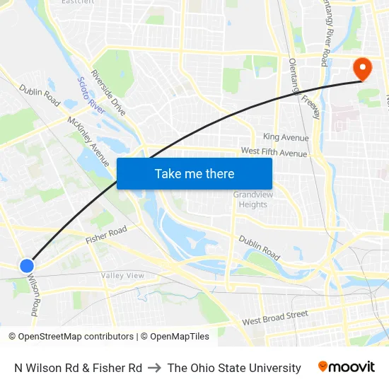 N Wilson Rd & Fisher Rd to The Ohio State University map